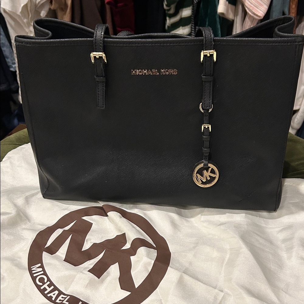 Michael Kors Black Tote with Gold Accents